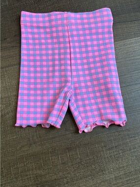 Zara Pink and Purple Gingham Bike Shorts with Ruffle Hem